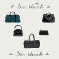 Backpack, tote bag, clutch, handbag. Fashion. The basic wardrobe of a minimalist. Isolated vector